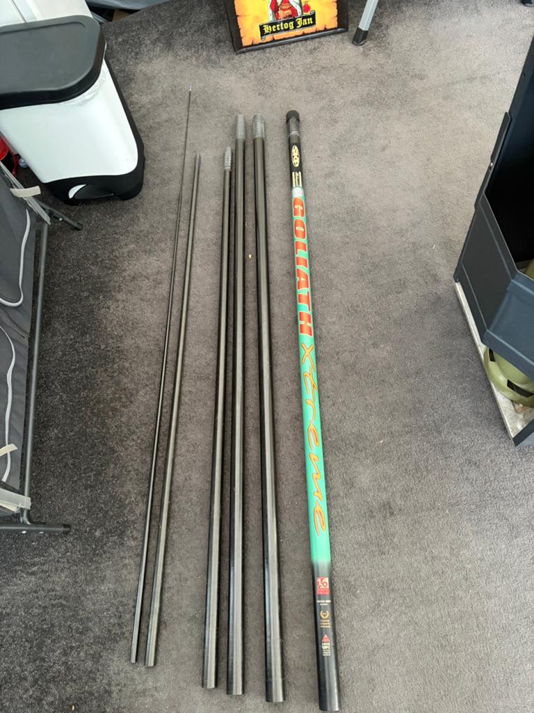 Vaste hengel 9.5m shakespeare goliath xtreme +elastiek, Watersport en Boten, Hengelsport | Witvissen, Ophalen, Gebruikt, Vaste hengel