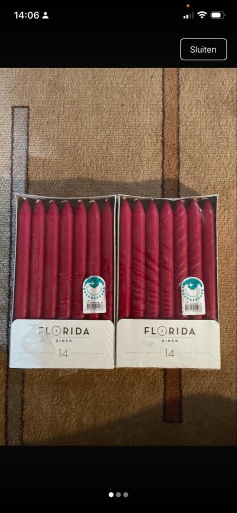 2x Florida Diner Kaarsen Rood - 14 stuks per pak, Overige materialen, Nieuw, Ophalen of Verzenden, Kaars