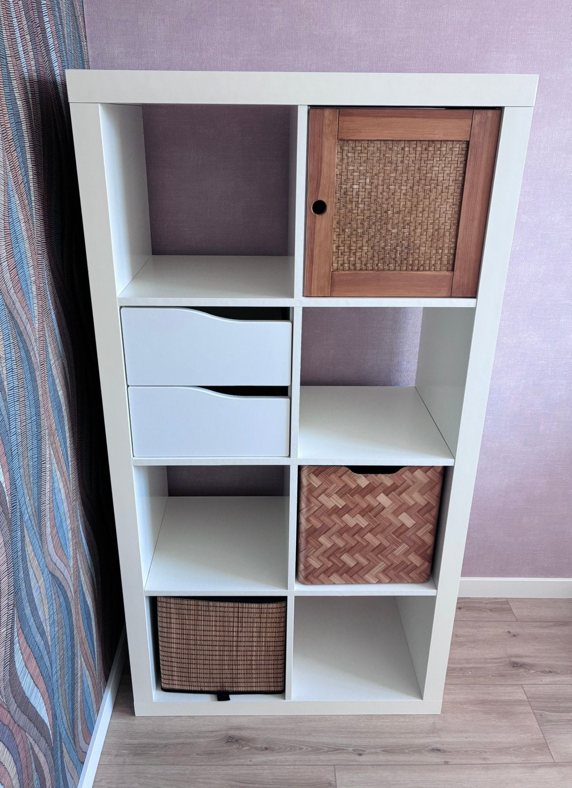 Ikea Expedit/Kallax vakkenkast incl. inzetstukken en boxen, Ophalen, Gebruikt, 100 tot 150 cm, Met lade(s)