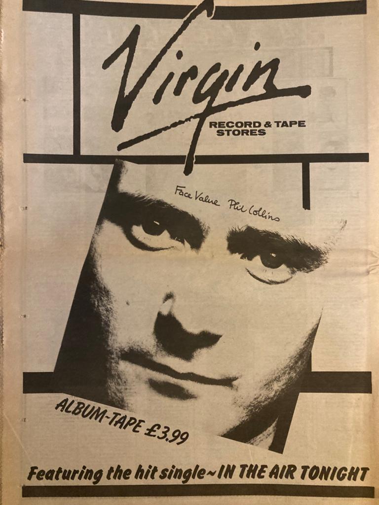 PHIL COLLINS A3 advertentie Face Value IN THE AIR TONIGHT, Ophalen of Verzenden, Zo goed als nieuw, A1 t/m A3