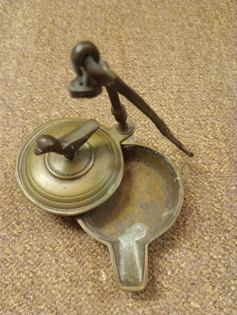 Koperen vogelmijnlamp, antieke Franse olielamp, Ophalen of Verzenden