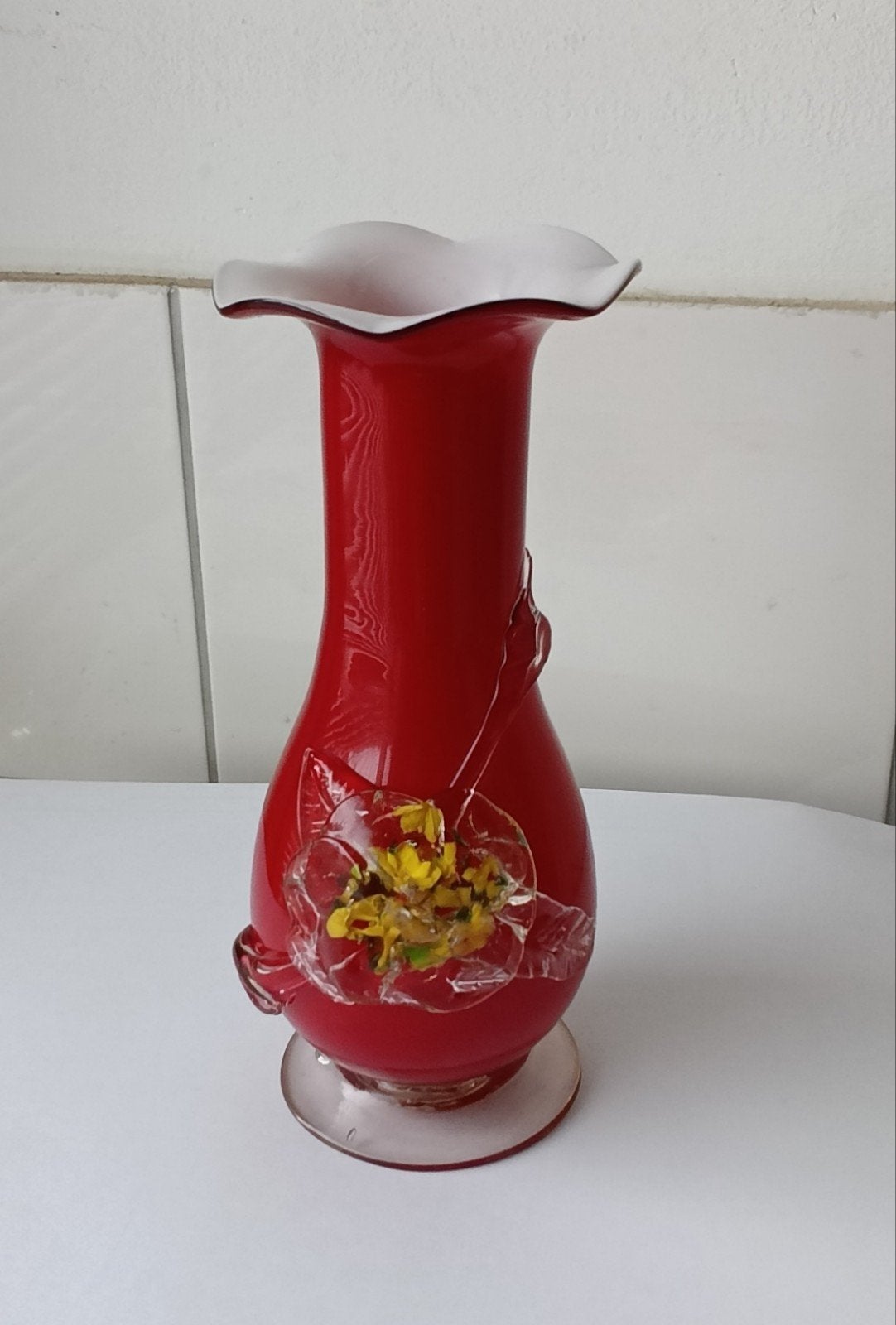 Murano mondgeblazen zakdoekvaas met pontilmerk 20cm hoogte., Ophalen of Verzenden