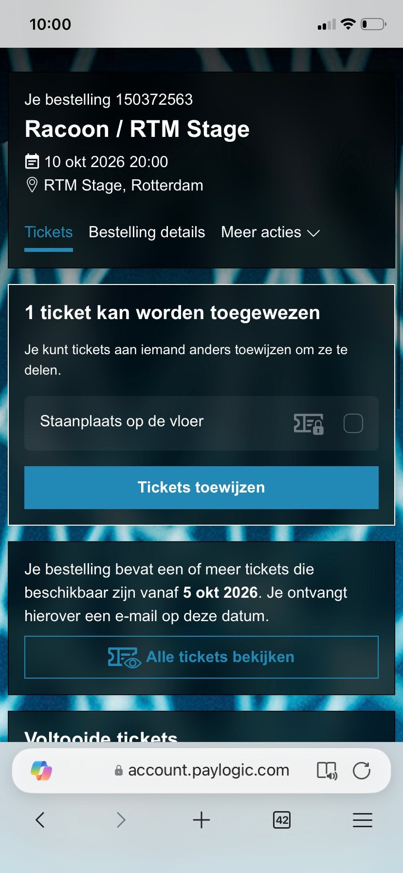 Racoon 10 oktober 2 tickets staanplaatsen, Twee personen, Oktober
