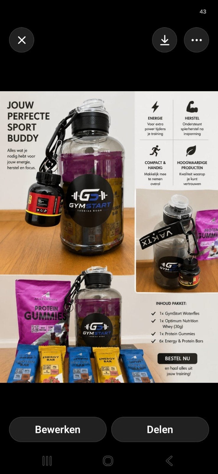 GymStart Sport Buddy Pakket: Waterfles, Gummies & Repen, Sport en Fitness, Fitnessmaterialen, Ophalen, Nieuw, Benen, Overige typen
