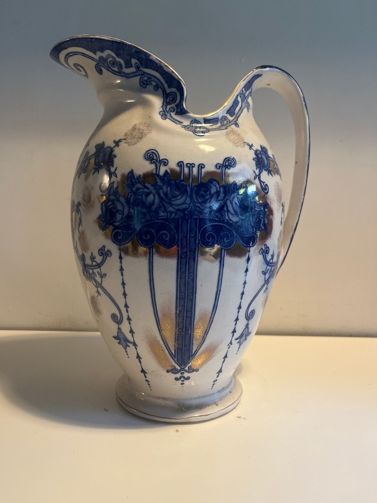 Antieke Staffordshire Waskan met Blauw en Goud Decor, Antiek en Kunst, Ophalen of Verzenden