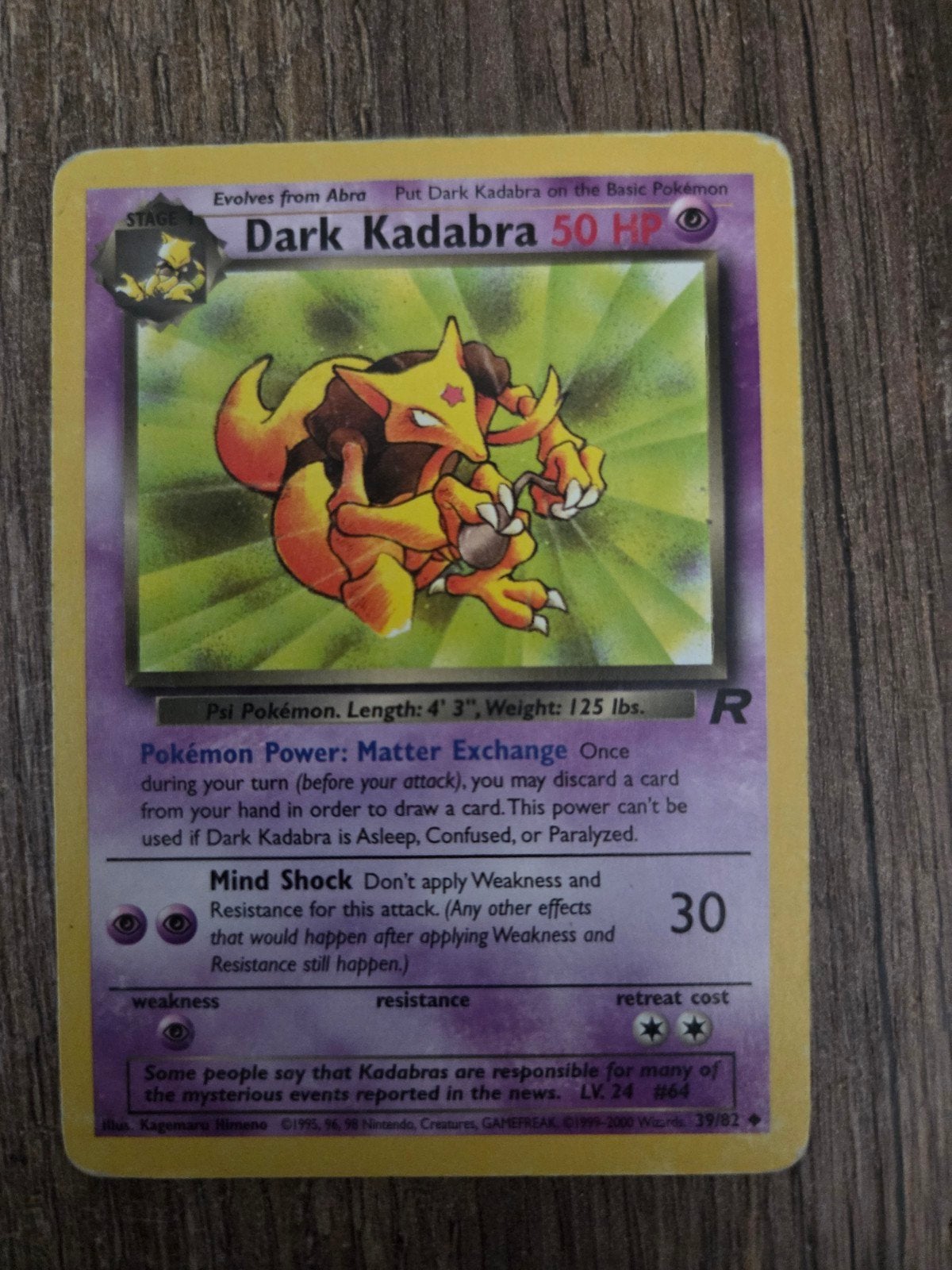 Dark Kadabra 50 HP Pokémon kaart (Engels), Ophalen of Verzenden, Gebruikt, Losse kaart