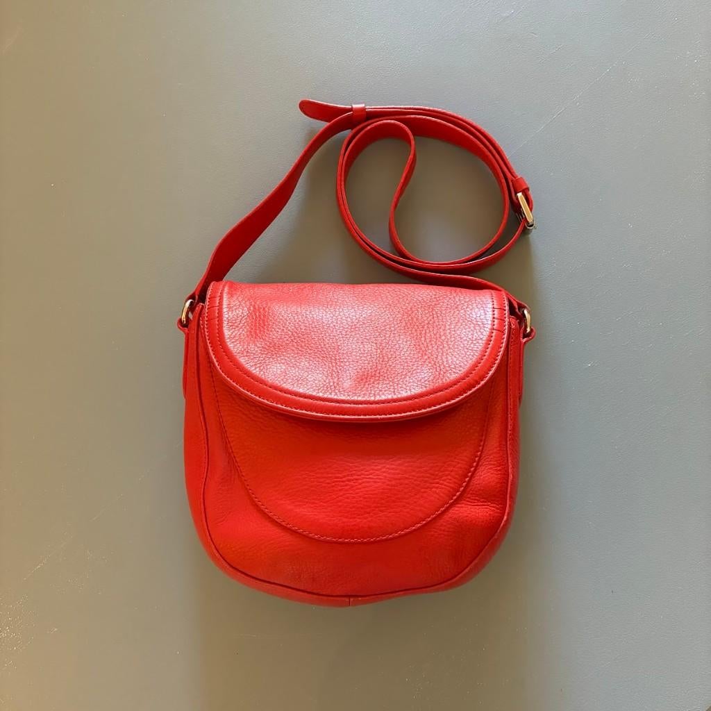 Mywalit red leather cross-body purse, Ophalen of Verzenden, Zo goed als nieuw, Rood, Schoudertasje