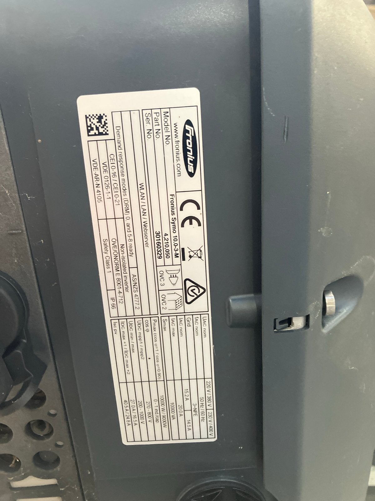 Fronius Symo 10.0-3-M omvormer, Ophalen of Verzenden, Gebruikt, Overige typen, 200 wattpiek of meer
