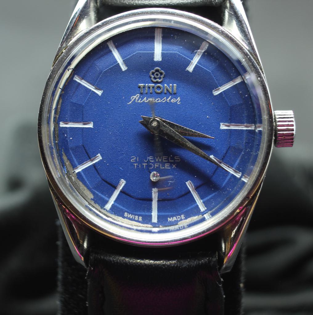 Vintage Titoni Airmaster – Blauwe Wijzerplaat (21 Jewels), Overige merken, Staal, Met bandje, Polshorloge