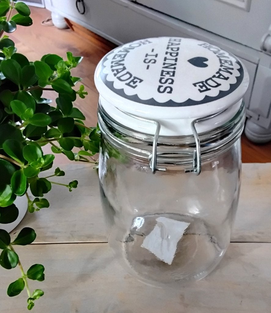 Voorraadpot - weckpot - happiness is homemade - nieuw, Voorraadpot, Ophalen of Verzenden, Nieuw, Glas