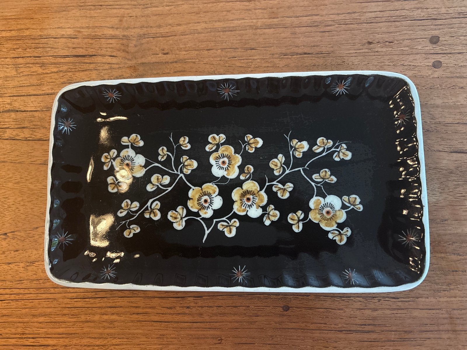 Vintage zwart Delfts aardewerk cherryblossom 13,5x24, Ophalen of Verzenden