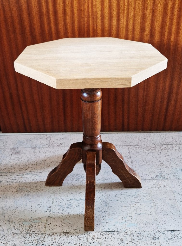Prachtige Vintage Massief Eiken Bijzettafel, Minder dan 55 cm, Gebruikt, Overige vormen, Hout