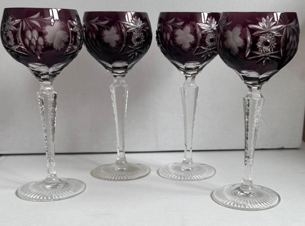 4 wijnglazen Nachtmann geslepen Kristal ruby red 21 cm, Antiek en Kunst, Ophalen of Verzenden