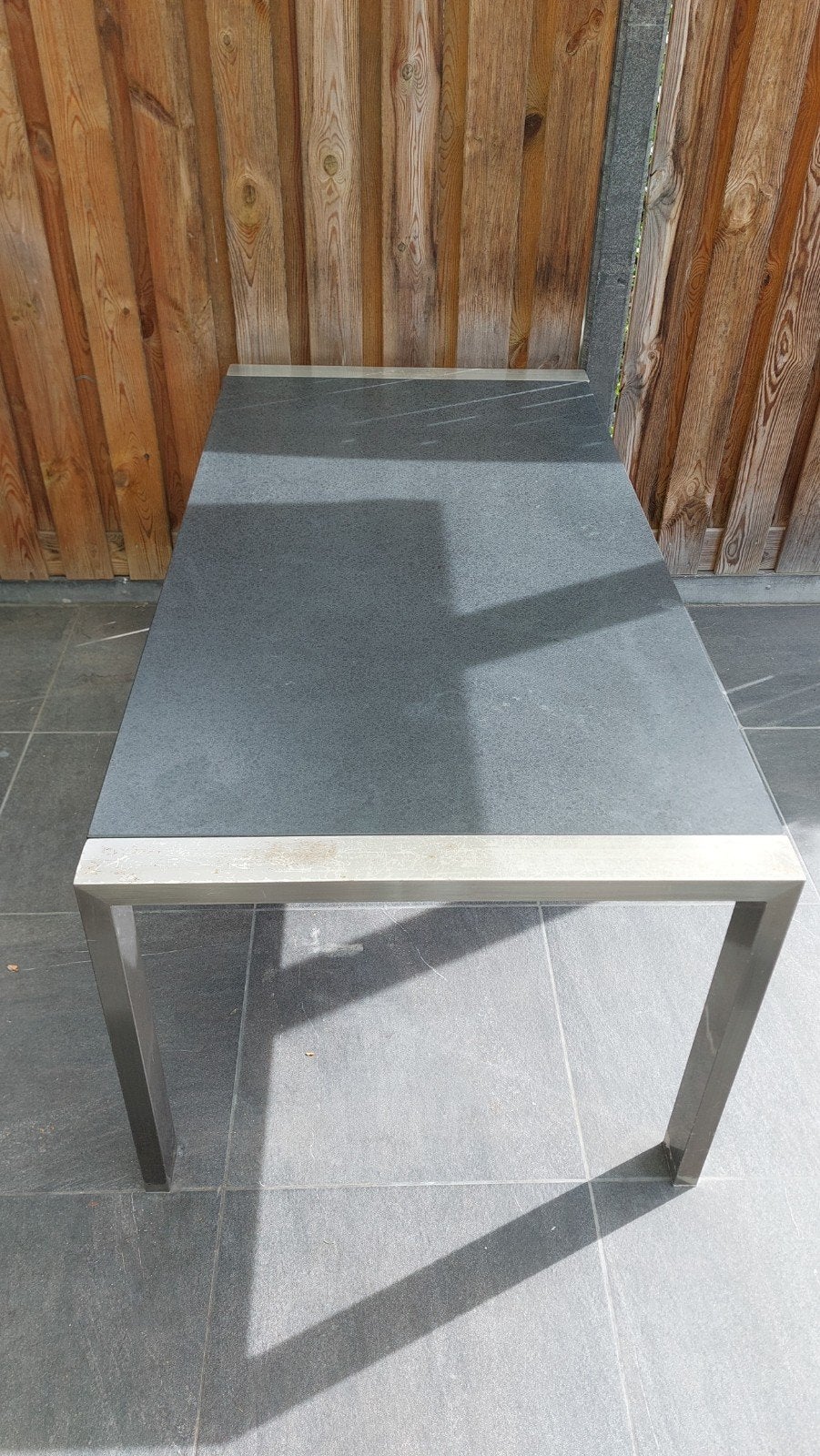 Robuuste tuintafel antraciet granietenblad en rvs onderstel, Tuin en Terras, Ophalen, Gebruikt, Rechthoekig, Rvs