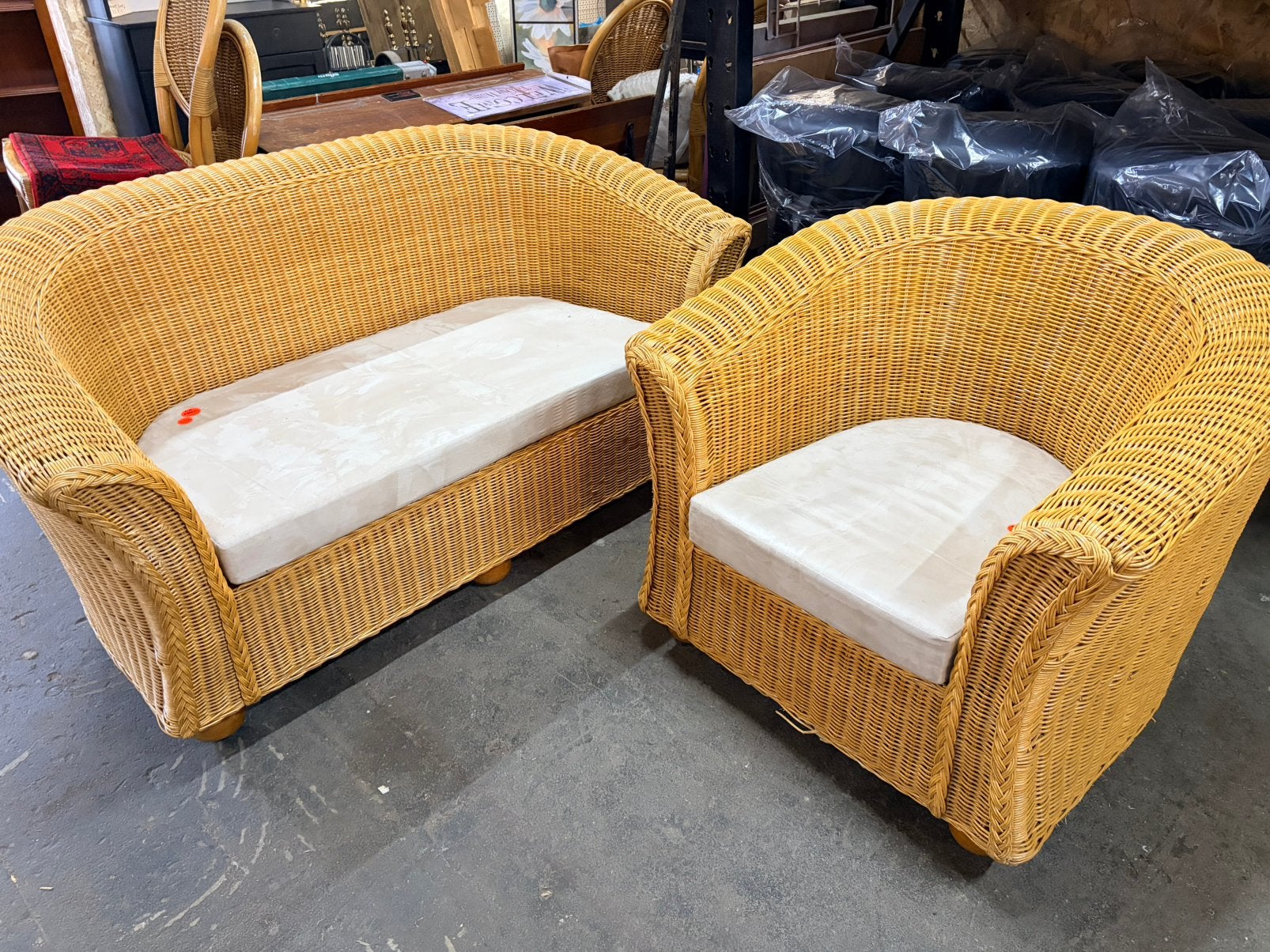 Rattan set, bank fauteuil, koopje Serre,uitbouw,vakantiehuis, Huis en Inrichting, Ophalen, Gebruikt, 150 tot 200 cm, Tweepersoons