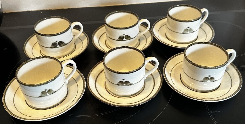 Set van 6 Rörstrand Nordica koffie kopjes met schotels, Ophalen, Overige merken, Vintage, Zo goed als nieuw