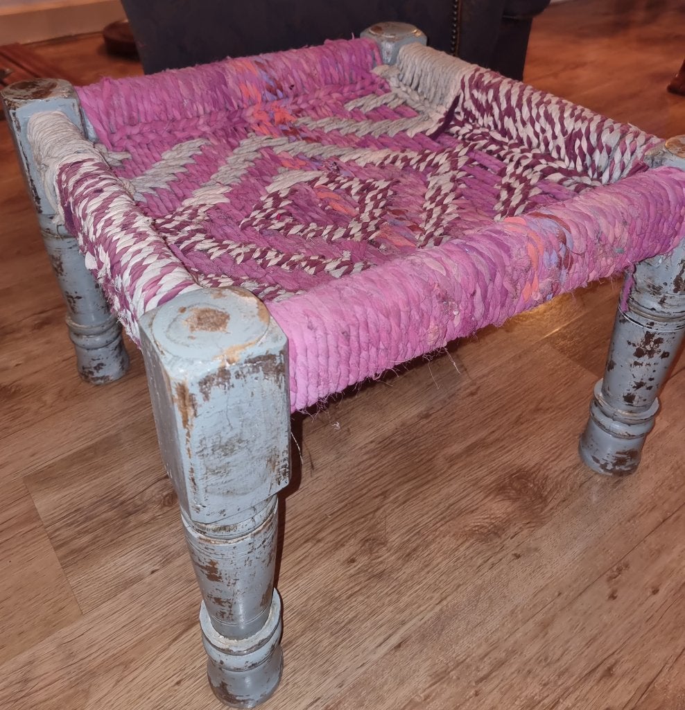 Houten India Ibiza Style Touw Kruk Bijzettafeltje Hocker, Ophalen, Minder dan 45 cm, Minder dan 55 cm, Gebruikt