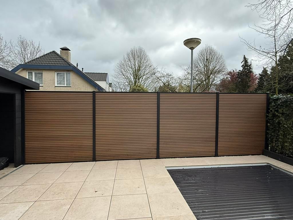 Composiet aluminium schutting  rhombus v.a. €190,- tm 220 pm, Tuin en Terras, Schuttingen, Ophalen, 1 tot 2 meter, 6 meter of meer