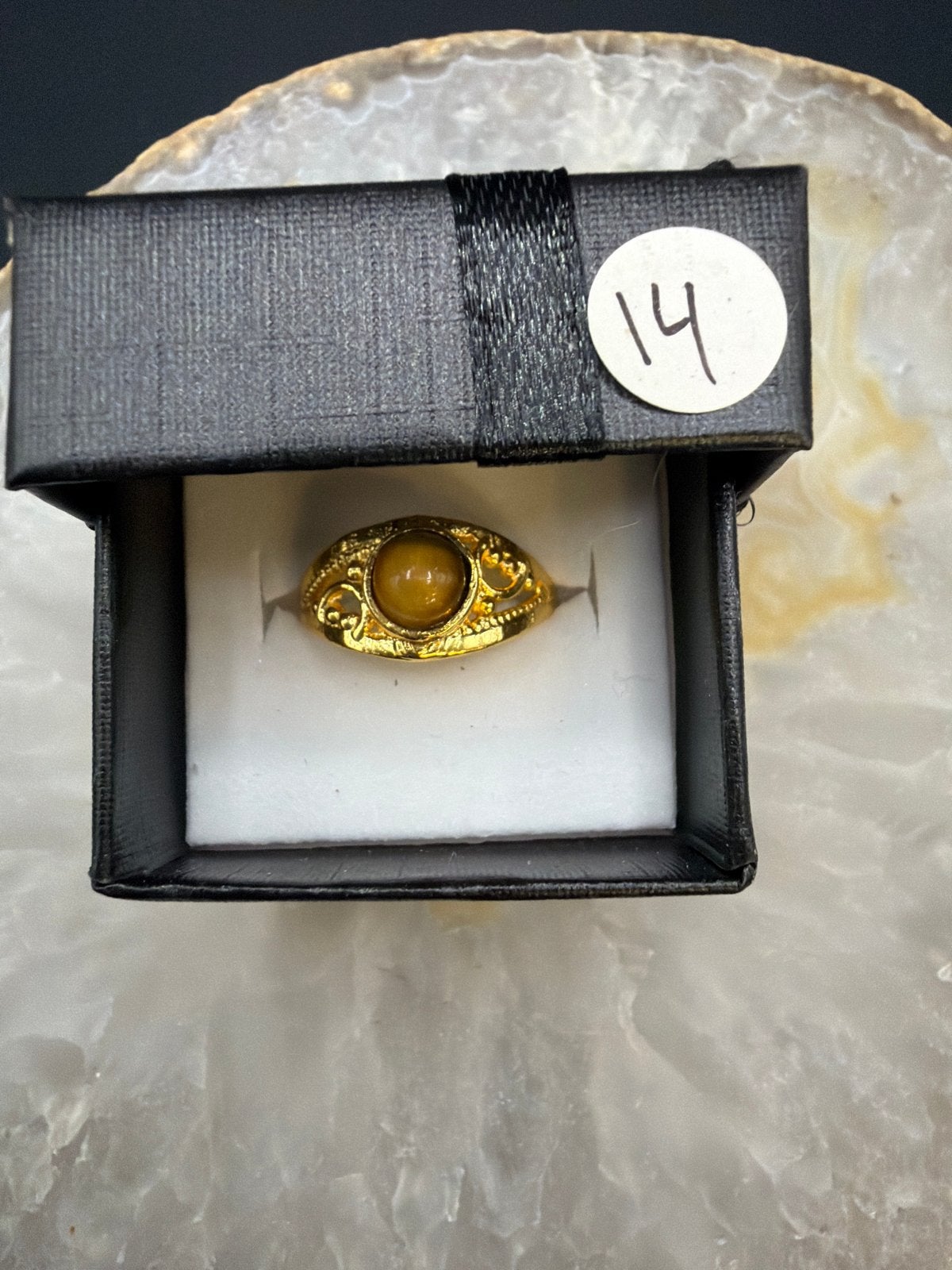 Vergulde Messing Ring met Tijgeroog Steen, Overige materialen, Nieuw, Ophalen of Verzenden, X