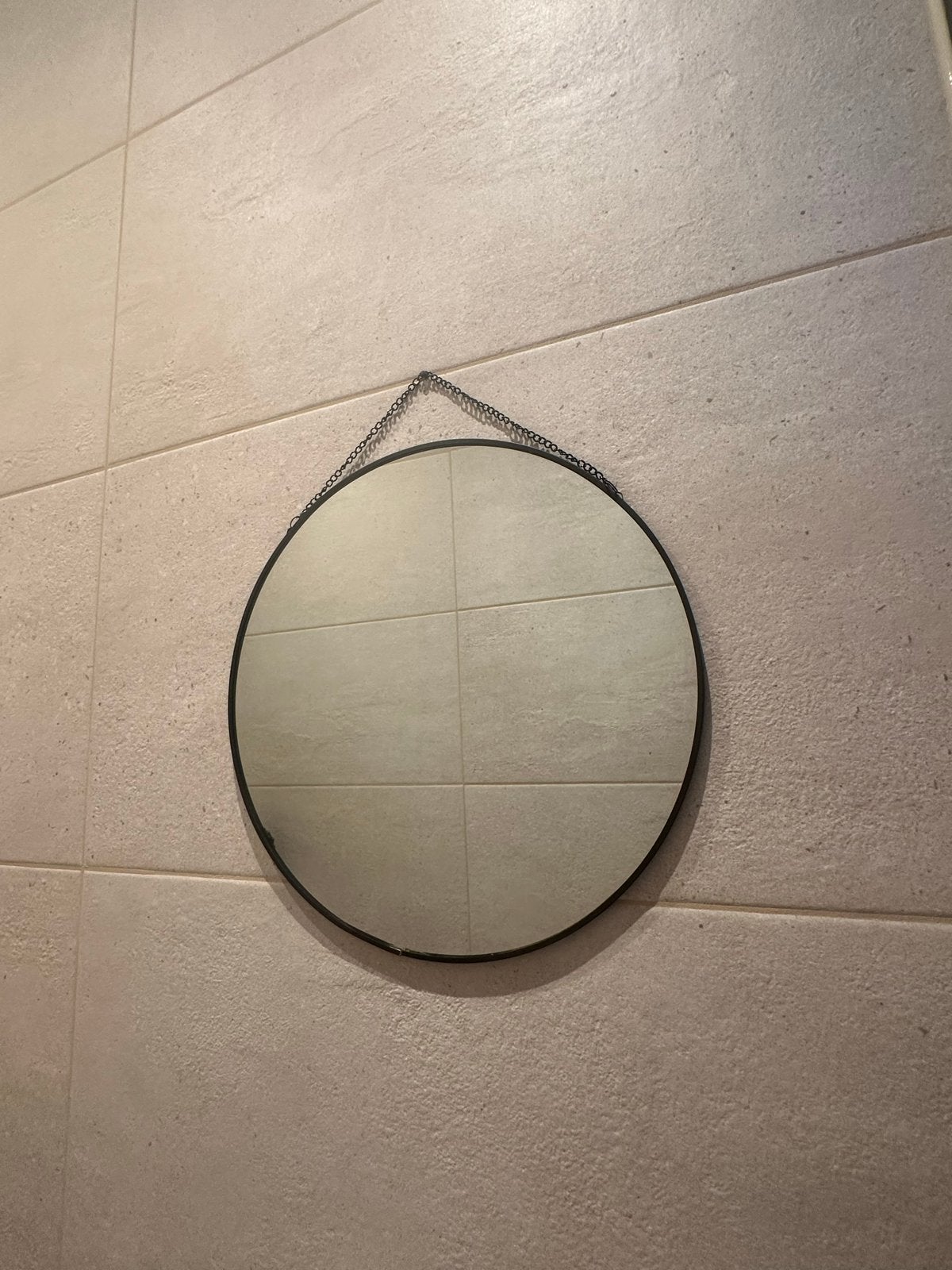 Ronde spiegel Loods 5 met ketting, Huis en Inrichting, Woonaccessoires | Spiegels, Ophalen, Gebruikt, Rond, Minder dan 100 cm