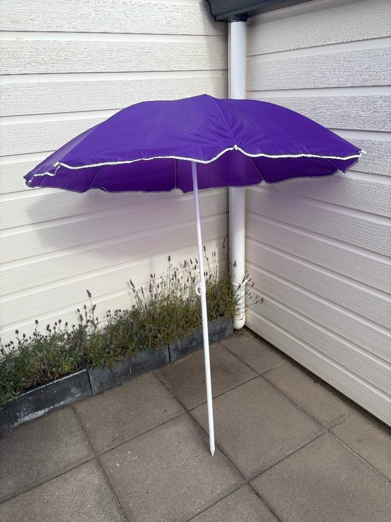 Strandparasol ZGAN paars,  wegens overcompleet.  Ophalen., Tuin en Terras, Ophalen, Verstelbaar, Zo goed als nieuw, 1 tot 2 meter