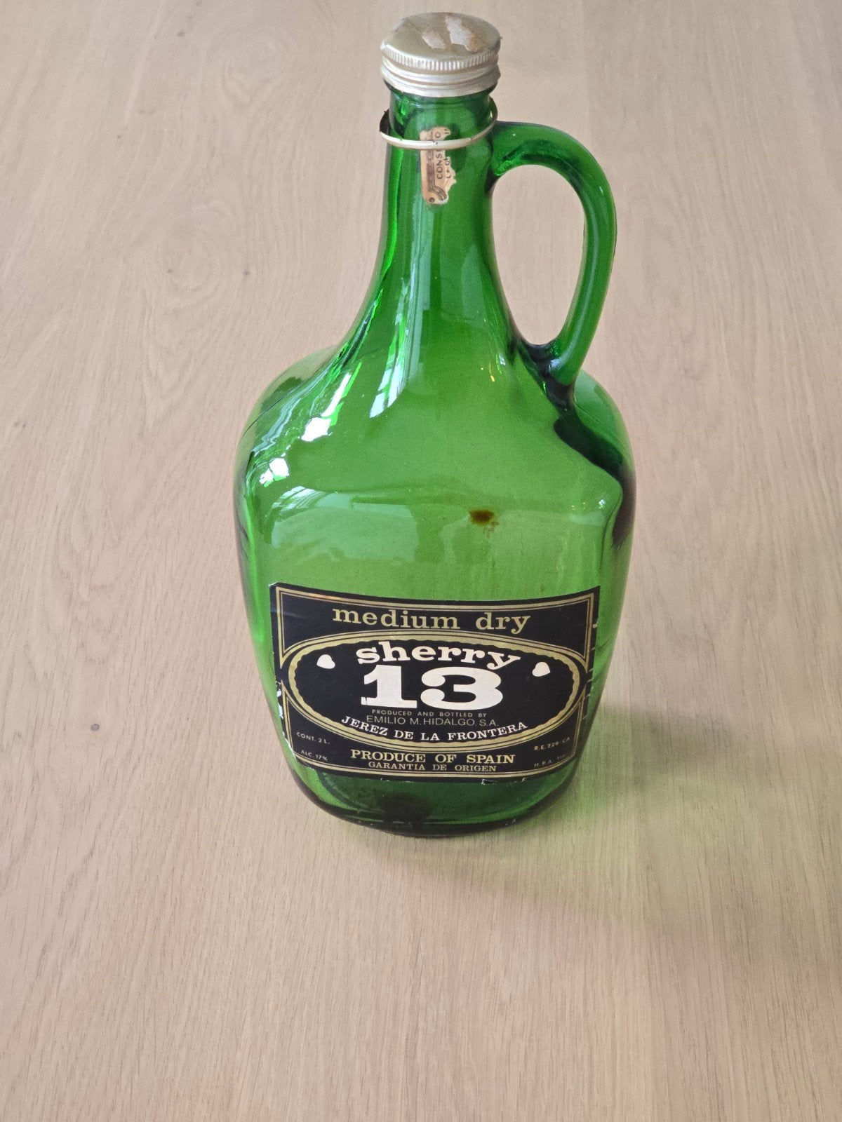 Antieke groene medium dry CONT. 2L. ALC. 17% sherry 13, Ophalen of Verzenden