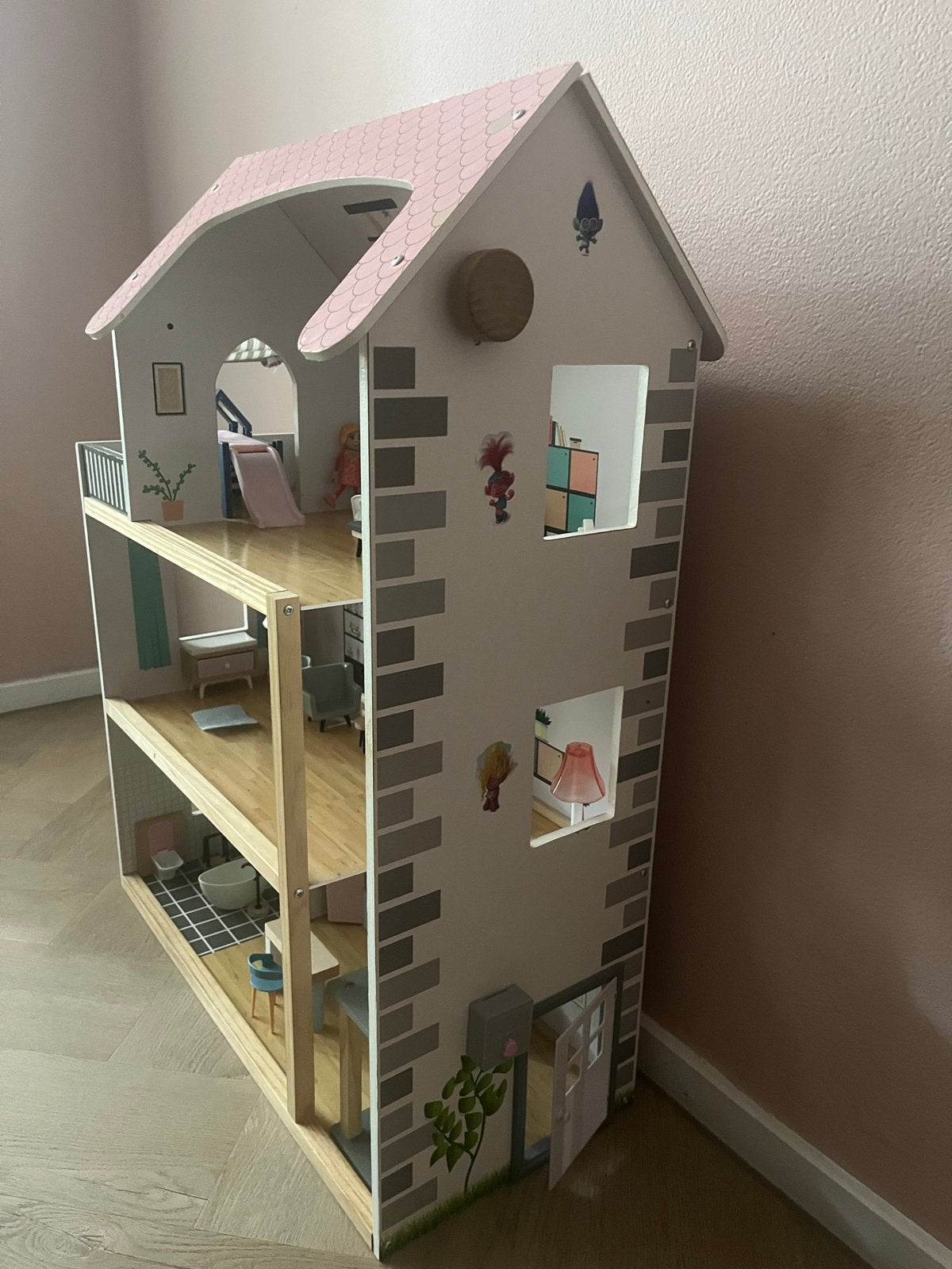 Groot Houten Poppenhuis met Meubels en Accessoires, Ophalen, Gebruikt, Overige typen