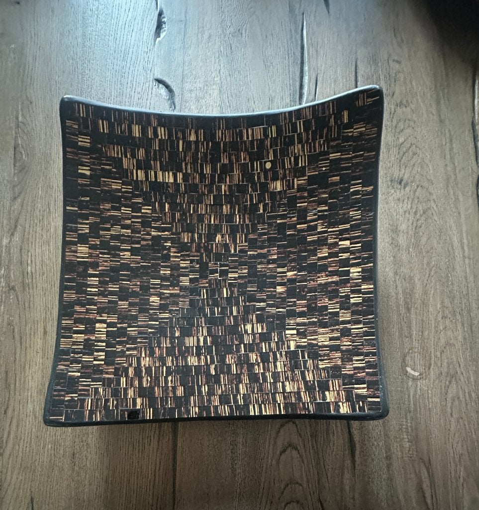 Decoratieve schaal zwart koperkleurig mozaïek 38 cm, Huis en Inrichting, Ophalen of Verzenden, Zo goed als nieuw, Vierkant, Schaal