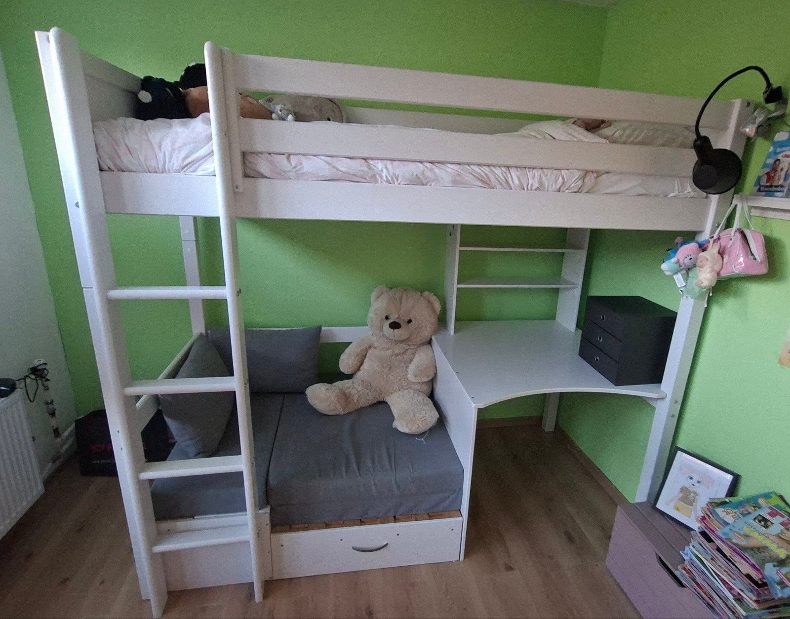 Hoogslaper met bureau en bankje - Wit, Kinderen en Baby's, Ophalen, Gebruikt, Hoogslaper