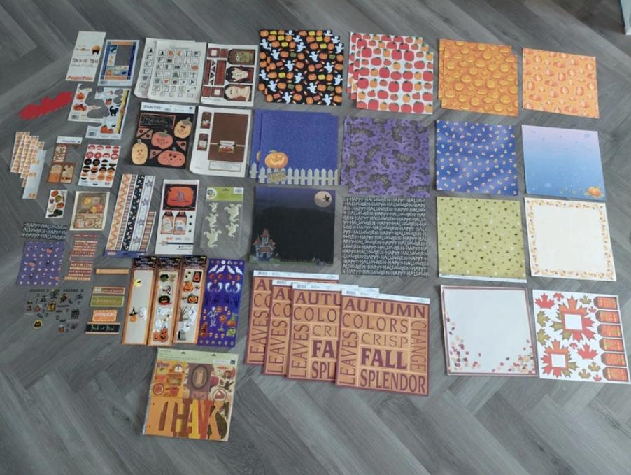 Groot Halloween / herfst scrapbook pakket met 30x30cm, Hobby en Vrije tijd, Scrapbooking, Ophalen of Verzenden, Zo goed als nieuw