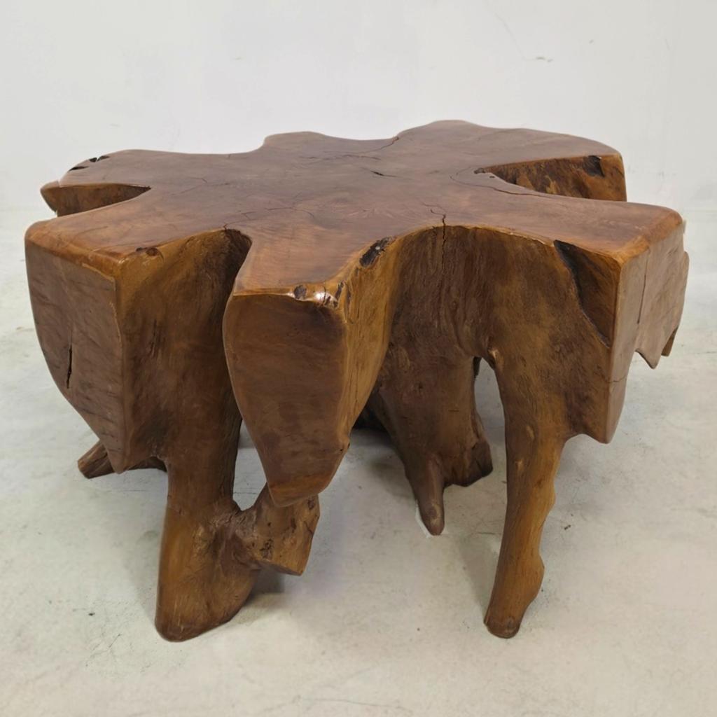 Massieve wortelhouten salontafel boomstam vintage 70s teak, Huis en Inrichting, Tafels | Salontafels, Ophalen of Verzenden