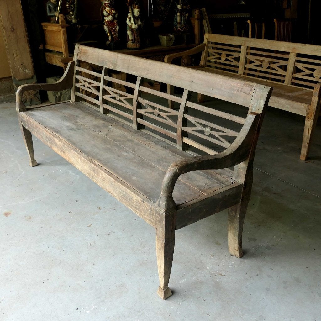Unieke antieke stationsbank teak hout bank RX1 Bali ibiza, Ophalen of Verzenden