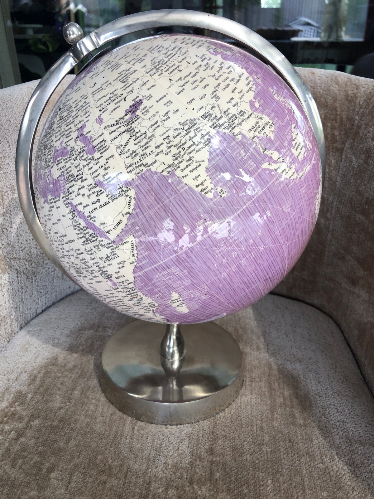 Decoratieve Wereldbol - Paars/Zilver, Ophalen of Verzenden, Zo goed als nieuw, Paars, Metaal