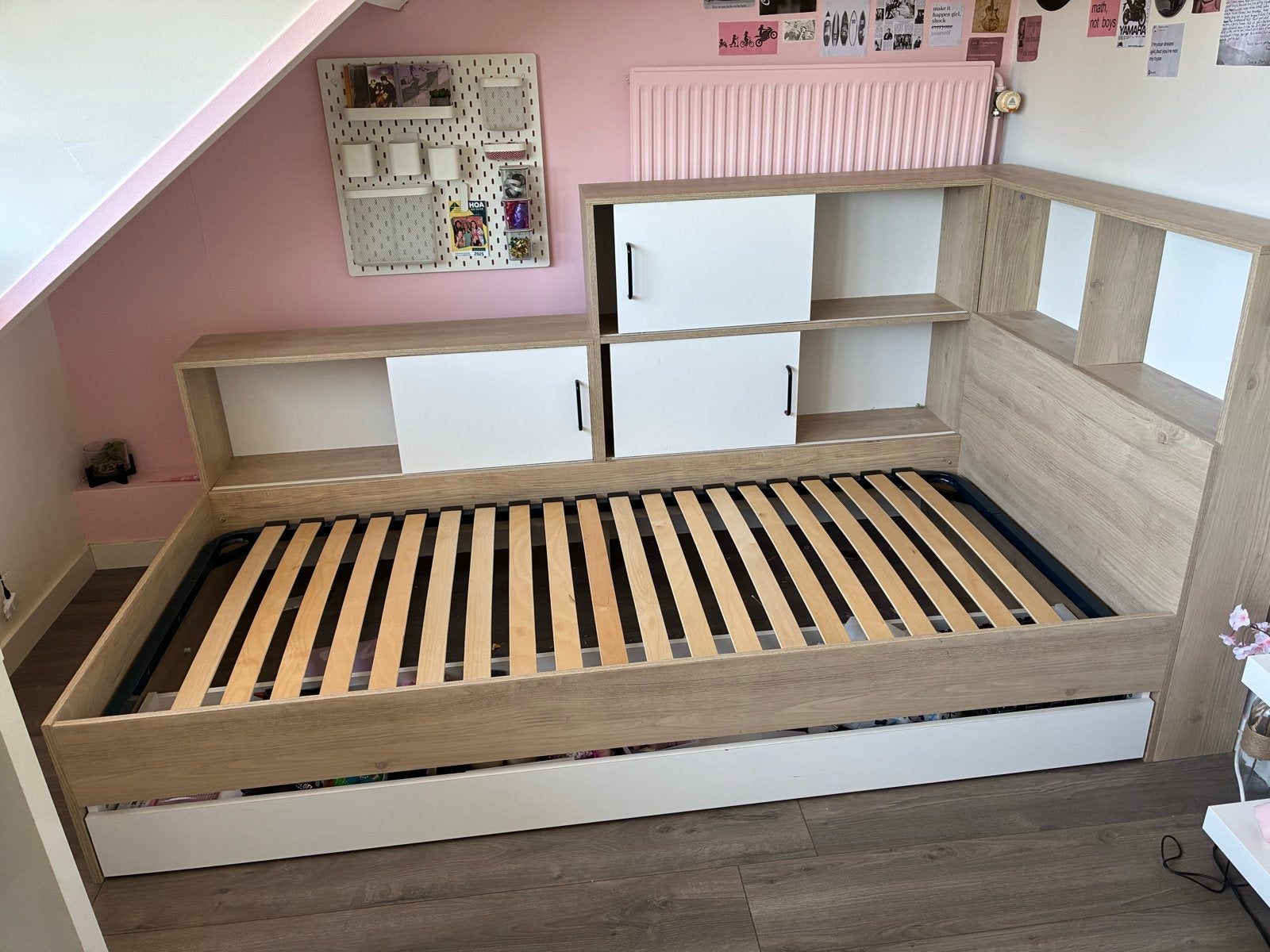 Eenpersoonsbed met opbergruimte en lade, Ophalen, Gebruikt, 90 cm, Eenpersoons