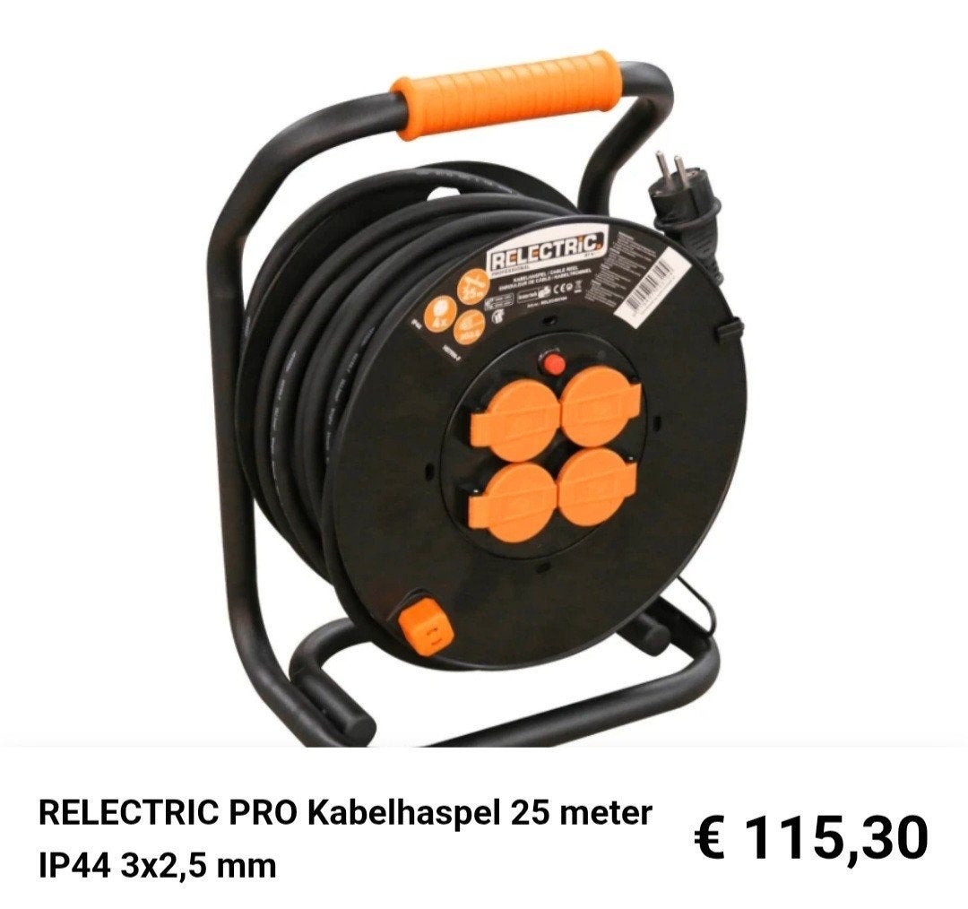 RELECTRIC PRO Kabelhaspel 25 meter IP44 3x2,5 mm, Doe-het-zelf en Verbouw, Elektra en Kabels, Ophalen, Nieuw, Overige merken, Kabelhaspel