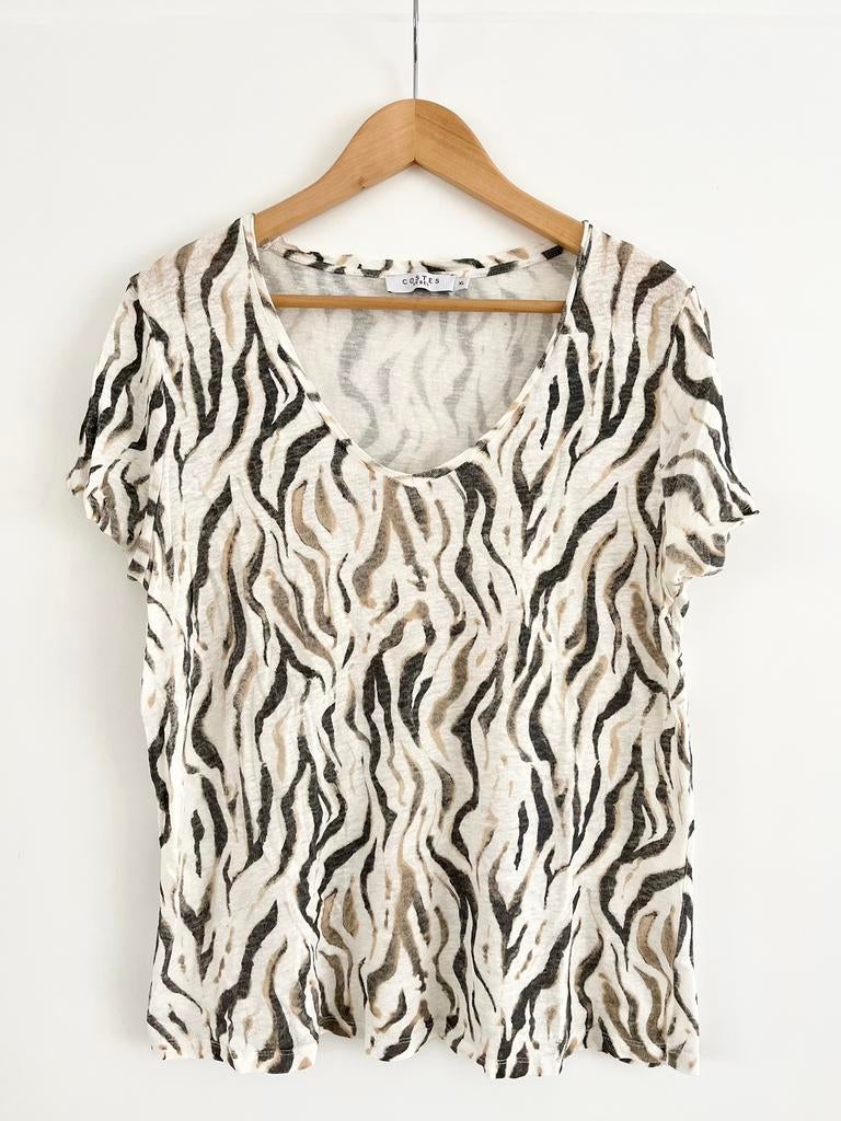 Costes zebra print T-shirt offwhite V-hals korte mouw XL, Kleding | Dames, Tops, Wit, Maat 46/48 (XL) of groter, Ophalen of Verzenden
