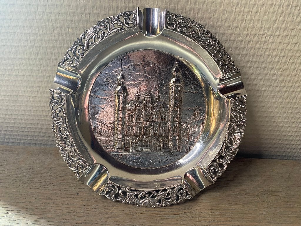 Vintage verzilverde asbak Stadhuis Venlo – Jaren 1940/50, Ophalen of Verzenden, Gebruikt, Asbak