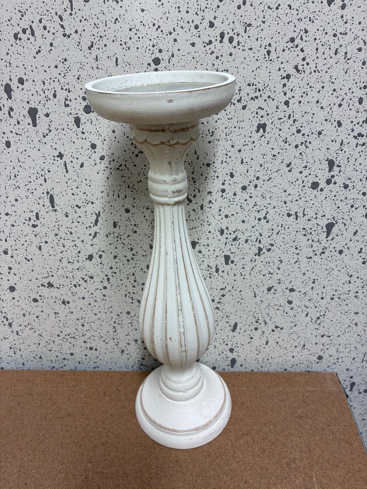 Witte houten kandelaar - Rustieke stijl, Gebruikt, Wit, Ophalen of Verzenden, Kandelaar