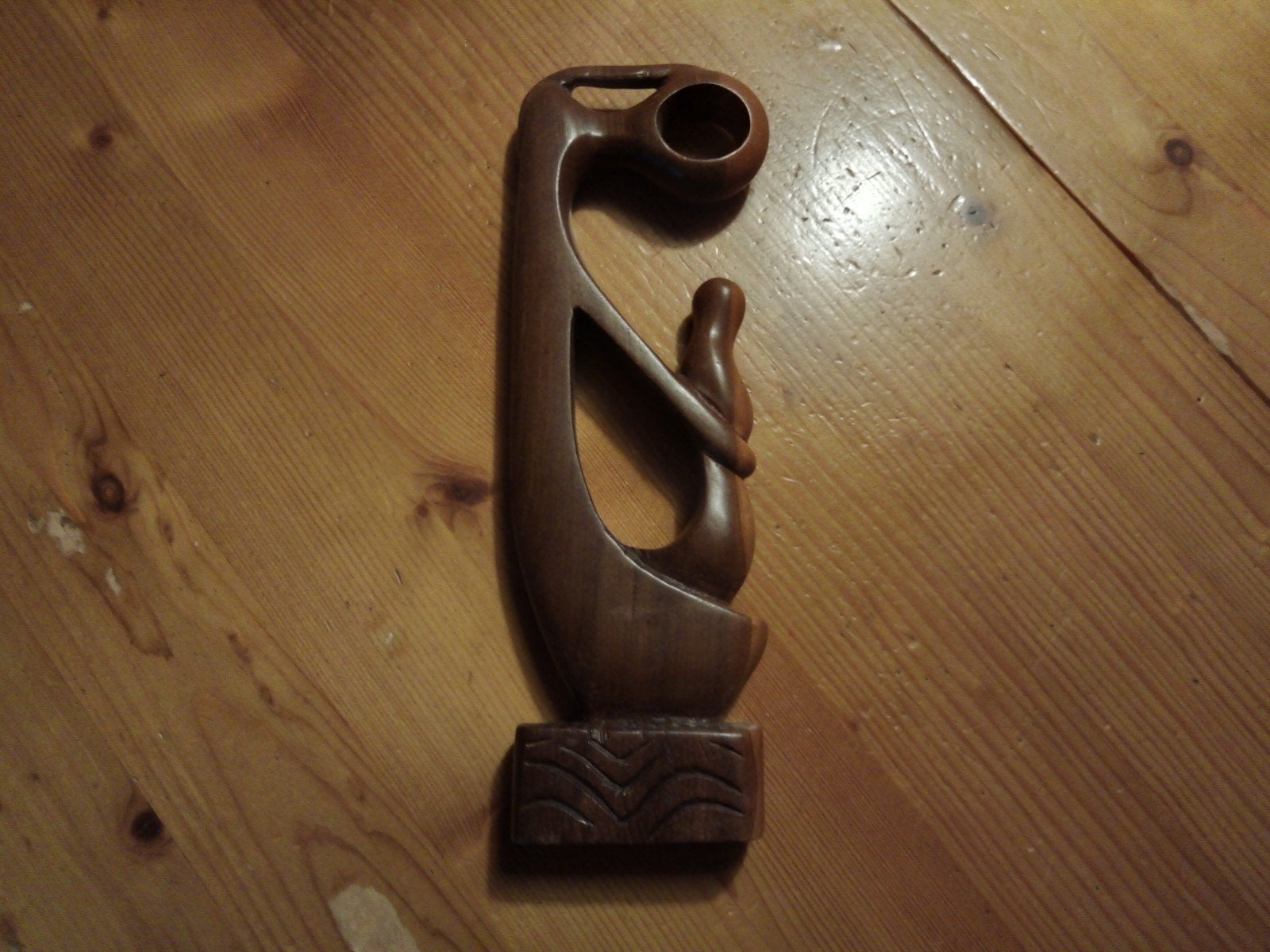Houten sculptuur: Abstracte moeder en kind, Minder dan 20 cm, Ophalen of Verzenden, Handgemaakt, Beeld