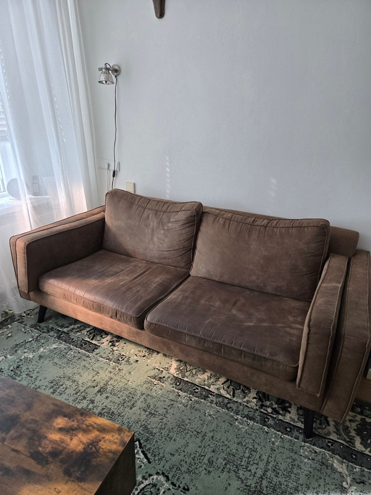 Leren bank (Van Bommel) - 207cm breed, rookvrij, Ophalen, Gebruikt, Driepersoons, Rechte bank