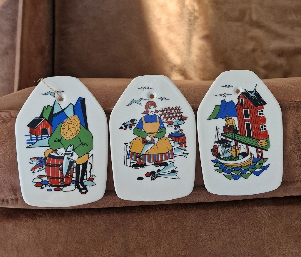Noorse Vintage Keramiek Wandtegels Torskefiske Set, Ophalen of Verzenden