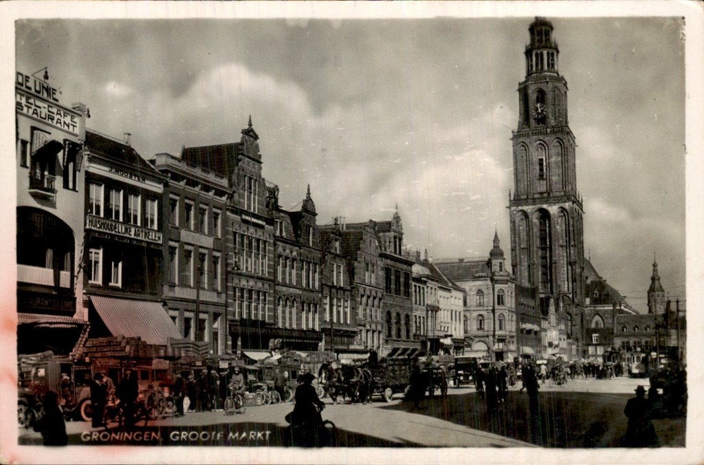 Groningen - Martinitoren - Grote Markt, Ophalen of Verzenden, 1920 tot 1940, Gelopen, Groningen