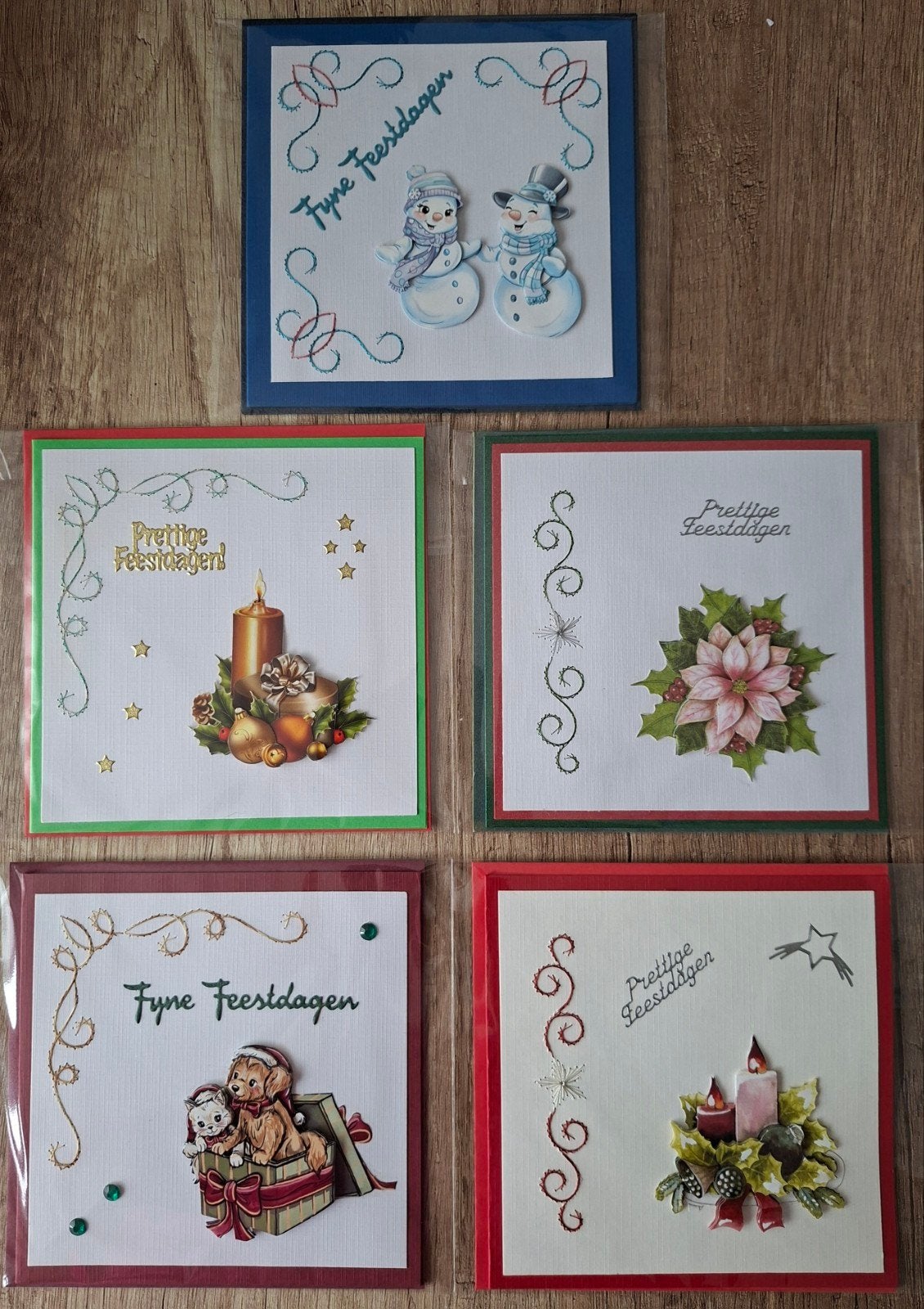 5 Geborduurde 3D Kerst Wenskaarten, Ophalen In Gemert, Ophalen, Nieuw, Kerst