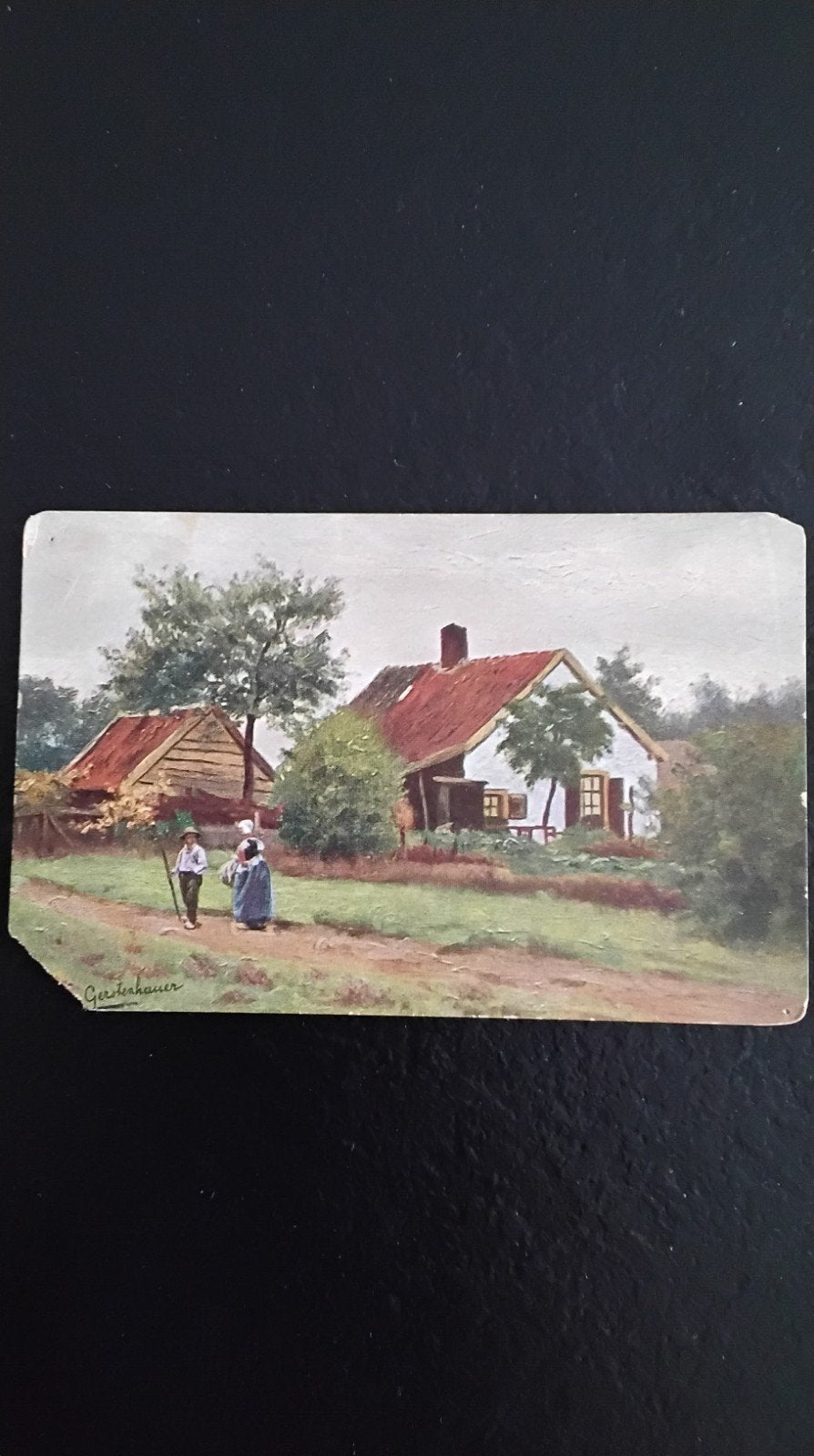 Oude Ansichtkaart: Boerderij met Figuren, Gelopen 1908, Verzamelen, Ophalen of Verzenden, Voor 1920, Gelopen, Utrecht