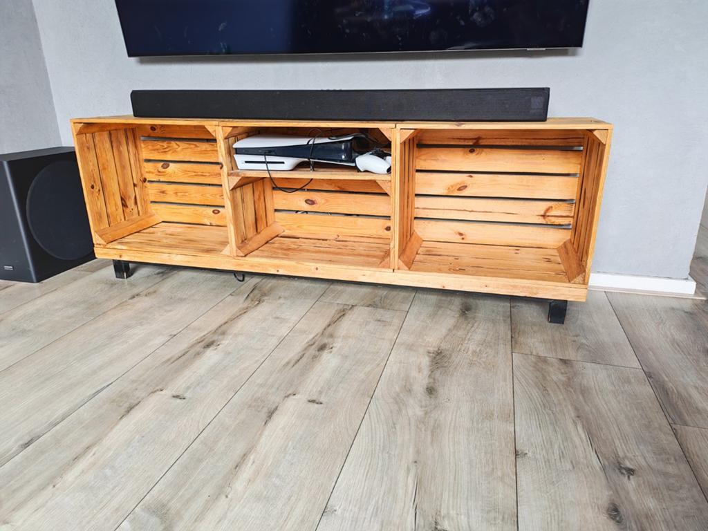 Tv meubel van fruitkistjes, Ophalen, Gebruikt, 100 tot 150 cm, Minder dan 100 cm