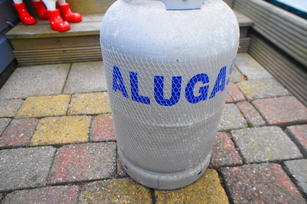 Alugas Travelmate met vulnippel en drukmeter voor LPG, Ophalen, Gebruikt