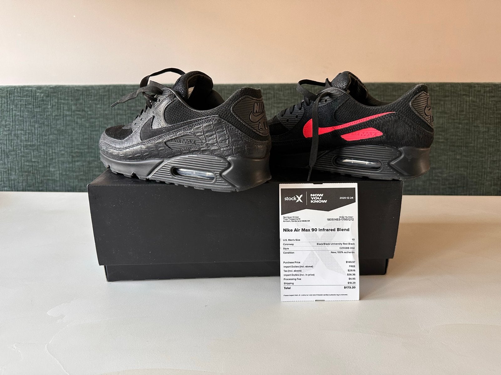 Nike Air Max 90 exotic animal pack Infrared Blend - ZGAN, Kleding | Heren, Schoenen, Ophalen of Verzenden, Zo goed als nieuw, Zwart