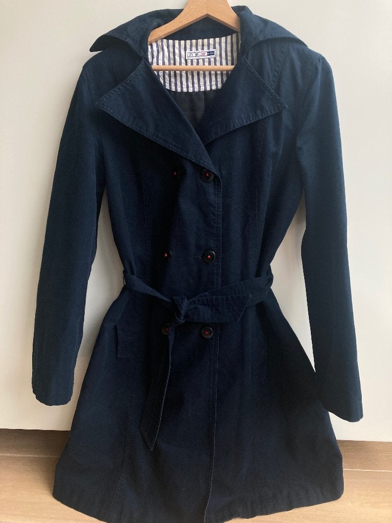 Blauwe trenchcoat, mantel, jas  van NEW PENNV mt.36, NEW PENNV, Blauw, Ophalen of Verzenden, Zo goed als nieuw