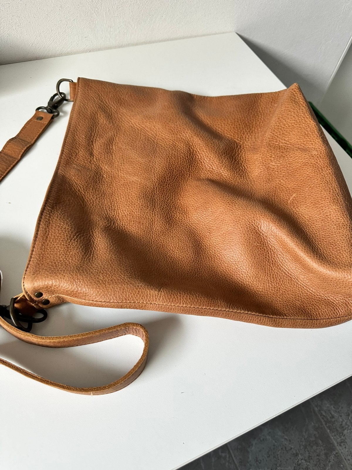 Shopper(schooltas)  cognac leer met Amsterdamse print, Ophalen of Verzenden, Nieuw