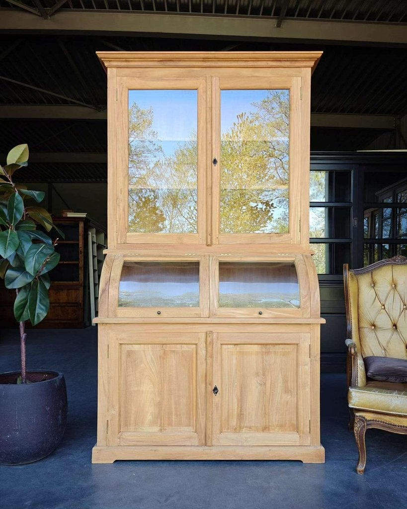Smalle Grutterskast | Teak Servieskast | Gebogen glas #6011, Niet ingevuld, Gebruikt, 100 tot 150 cm, Niet ingevuld